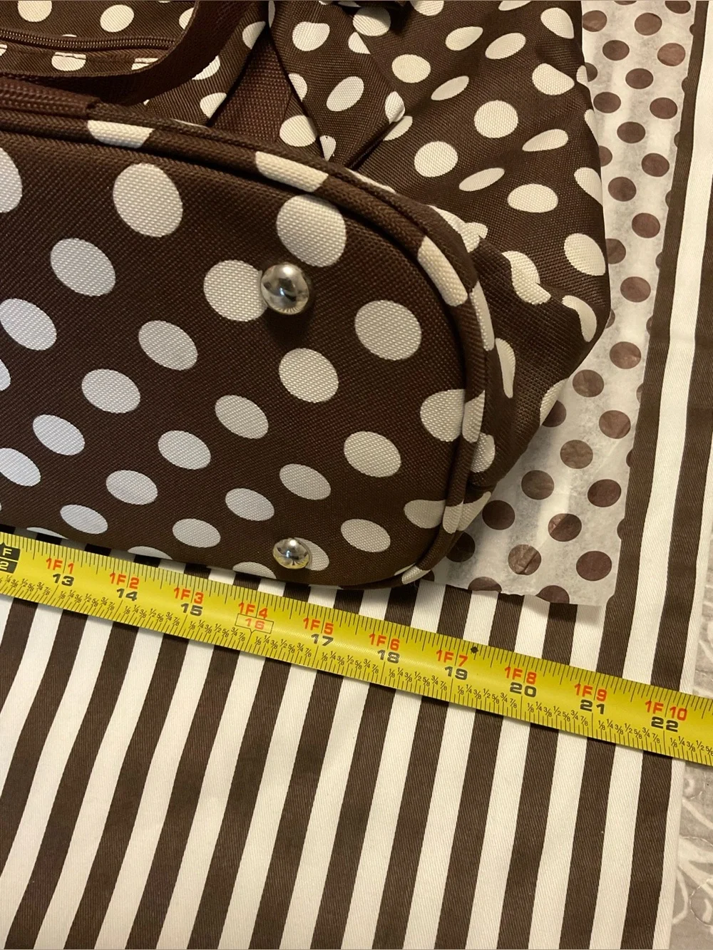 Brown Travel Tote with White Polka Dots
